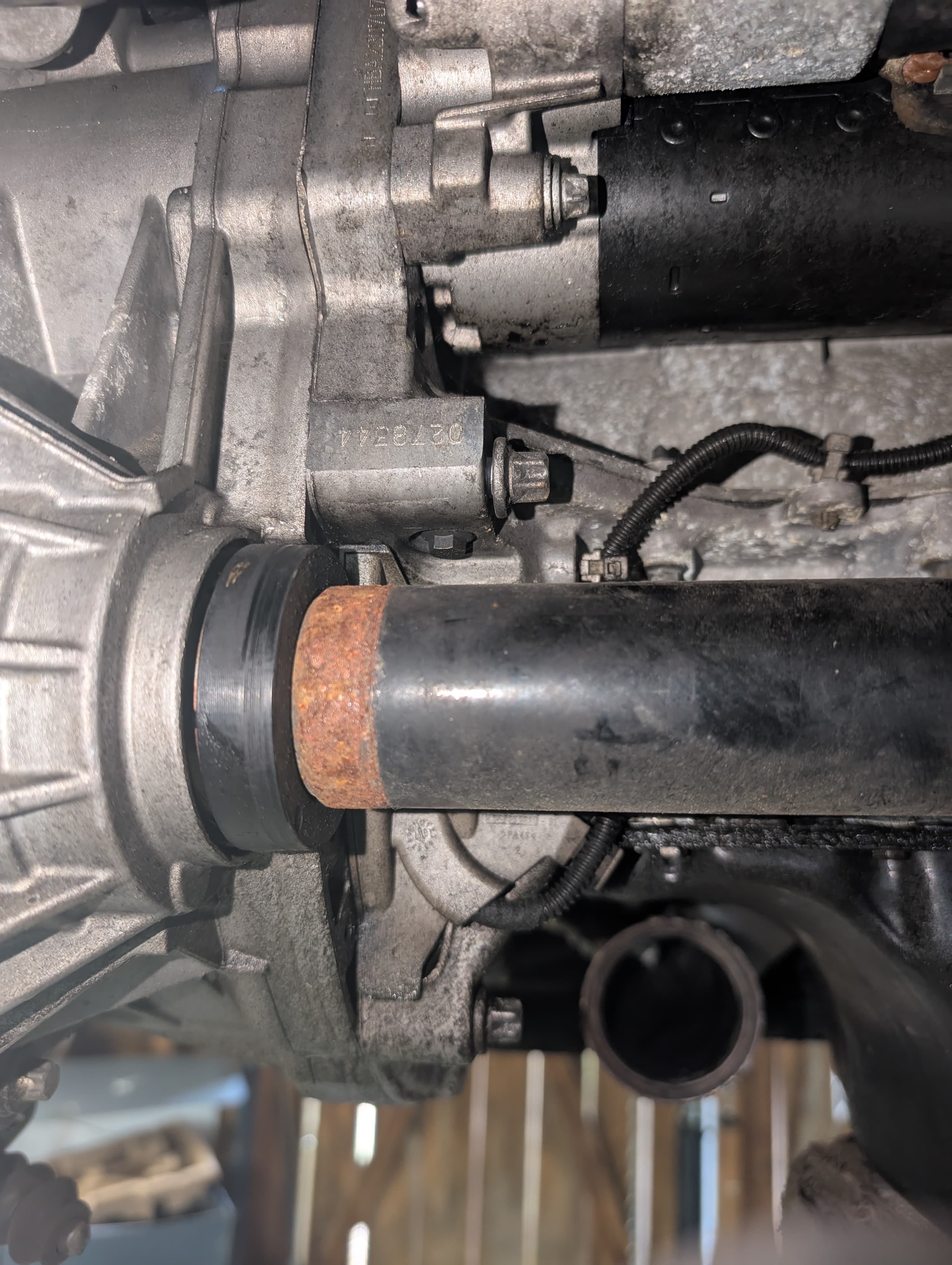 Transmission and driveshaft from underneath the vehicle