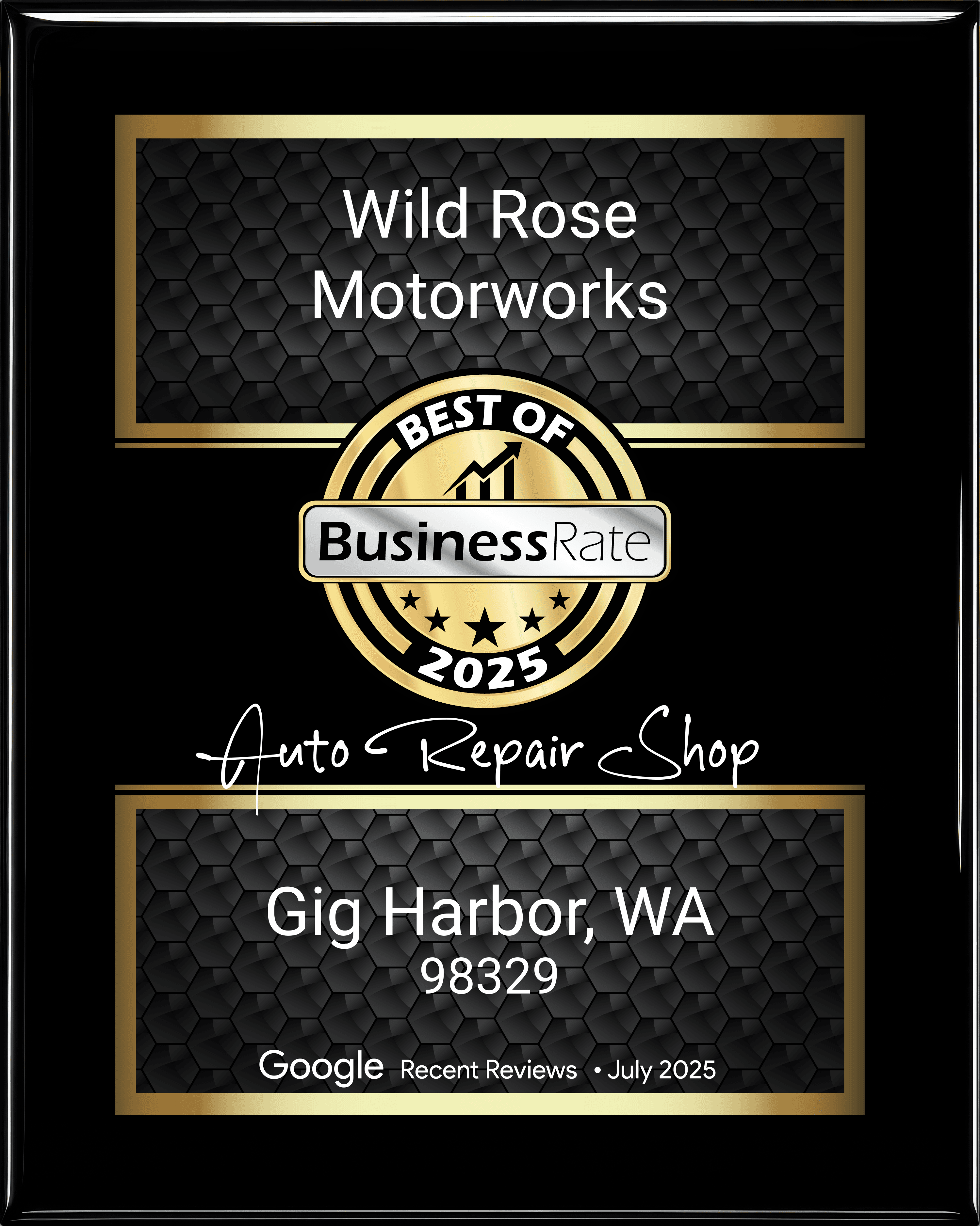 Wild Rose Motorworks Best of BusinessRate 2025 award